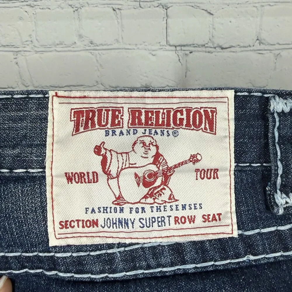 True Religion Johnny Super T Row Seat Jeans Men 38x34 Dark Wash Straight Denim